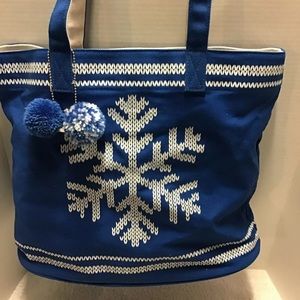 NEW Tote Bag Blue White Snowflake Tote Bag